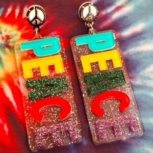 GLITTER rainbow hippie peace earrings